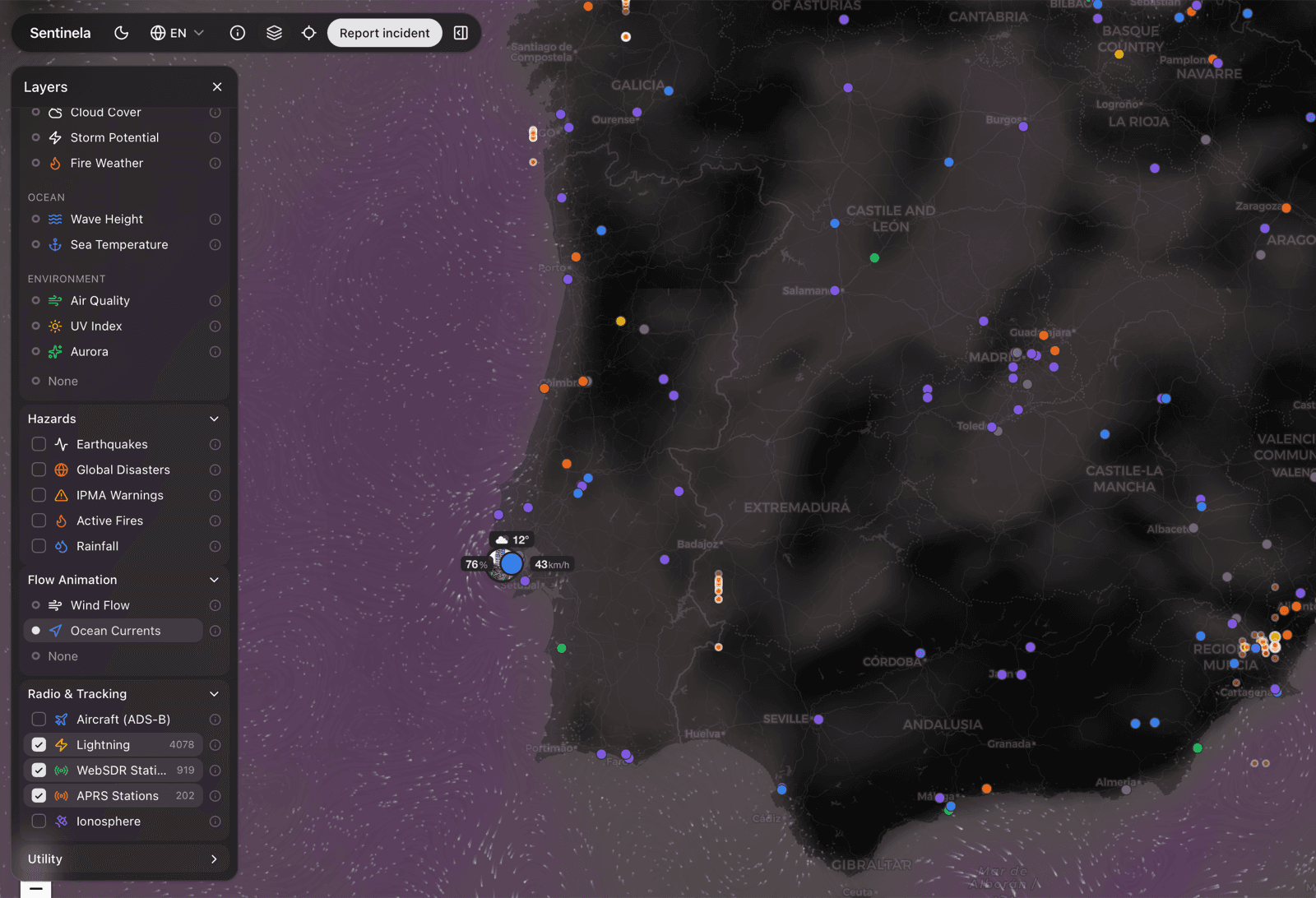 Sentinela live incident map interface