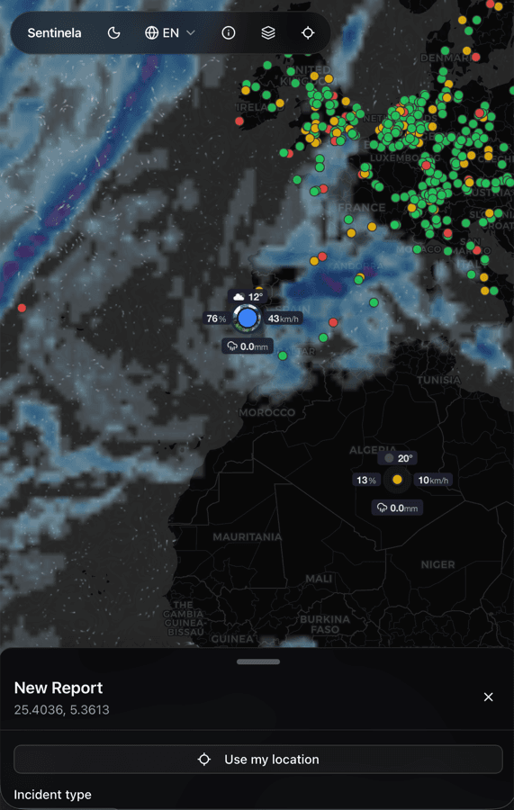 Sentinela live incident map interface